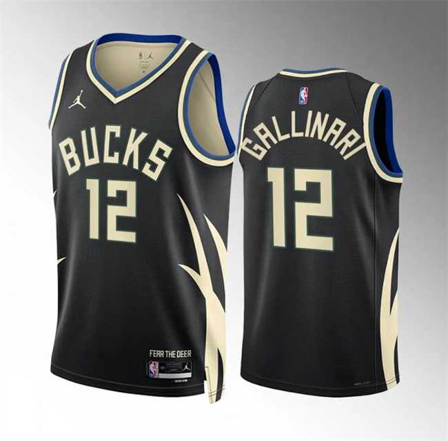 Men%27s Milwaukee Bucks #12 Danilo Gallinari Black Statement Edition Stitched Basketball Jersey Dzhi->miami heat->NBA Jersey